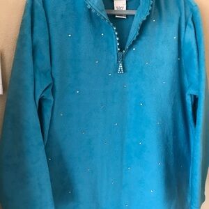 Quacker Factory 1X teal  fleece top half zip